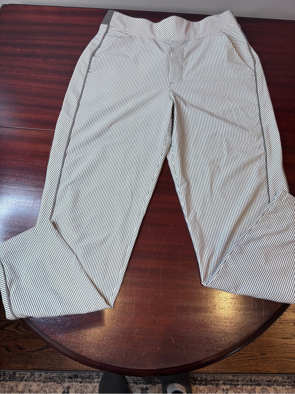 Athleta White & Black Pinstripe Cropped Pants